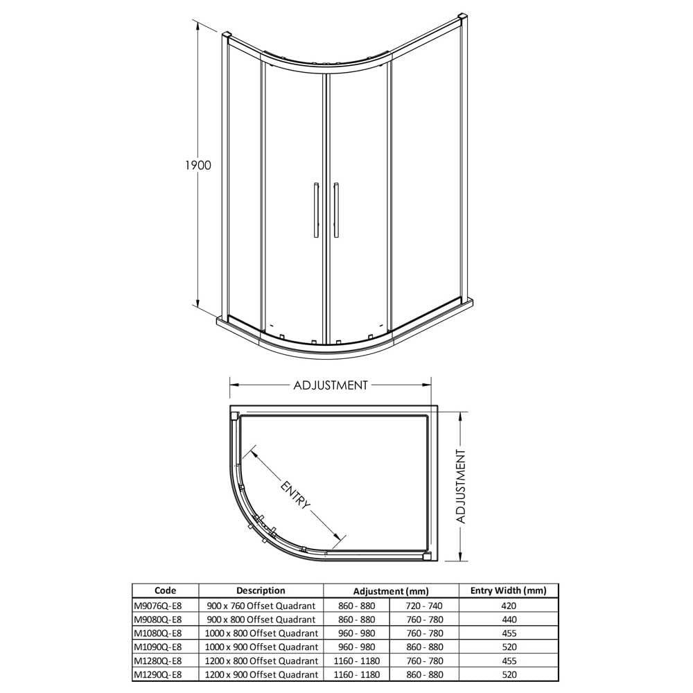 Hudson Reed Apex Chrome Offset Quadrant Shower Enclosure 1200x900mm M1290QH4