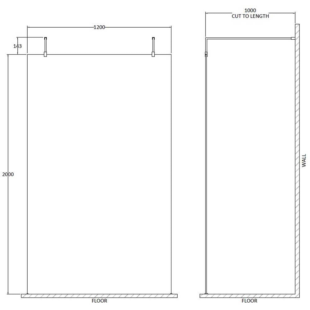 Hudson Reed Wetroom Screen 1200mm & Brass Support Bar BBPAF12