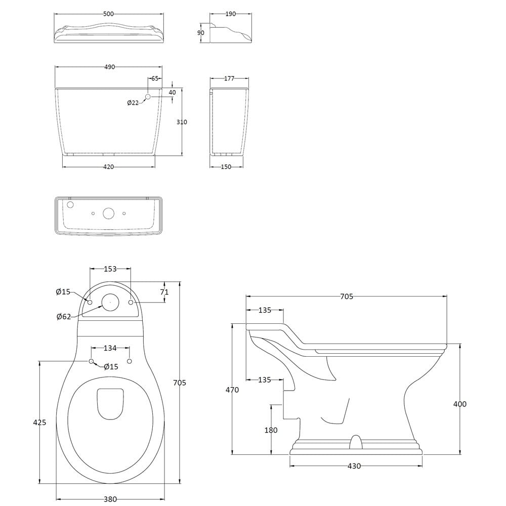 Hudson Reed Chancery White Close Coupled Toilet Pan & Cistern - CRT004
