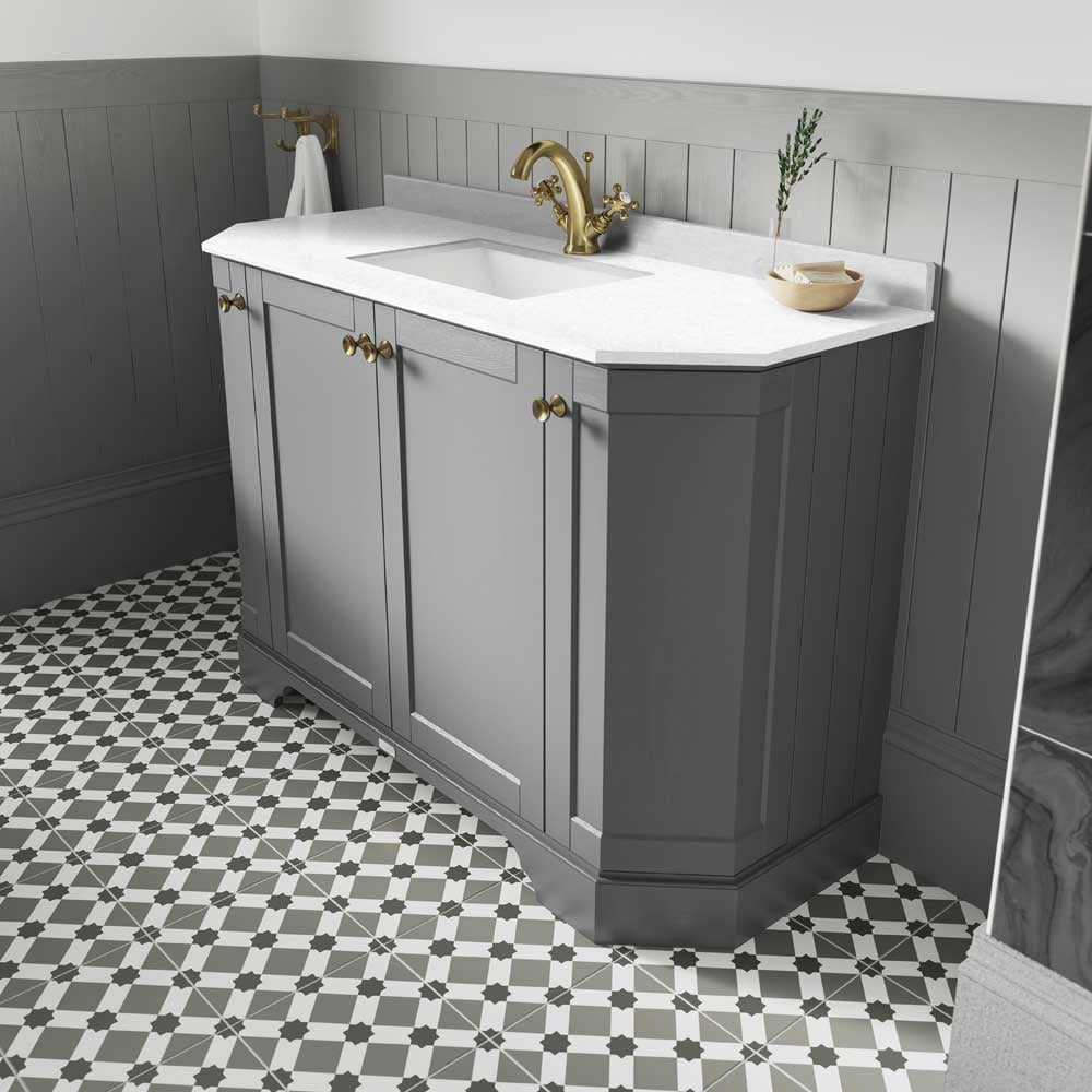 Hudson Reed Old London Storm Grey 1000mm Angled Unit& White Marble Top 1TH