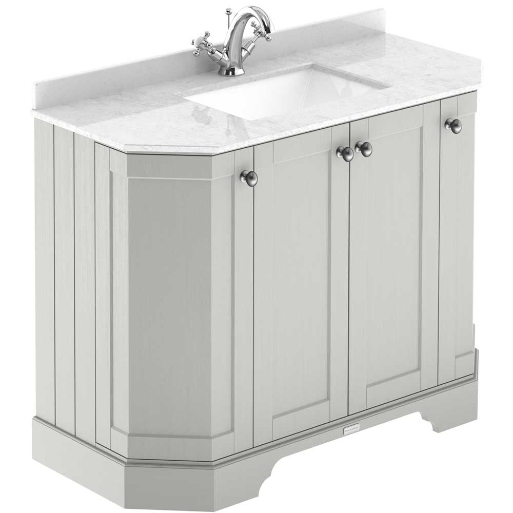 Hudson Reed Old London Timeless Sand 1000mm Angled Unit & White Marble Top 1TH