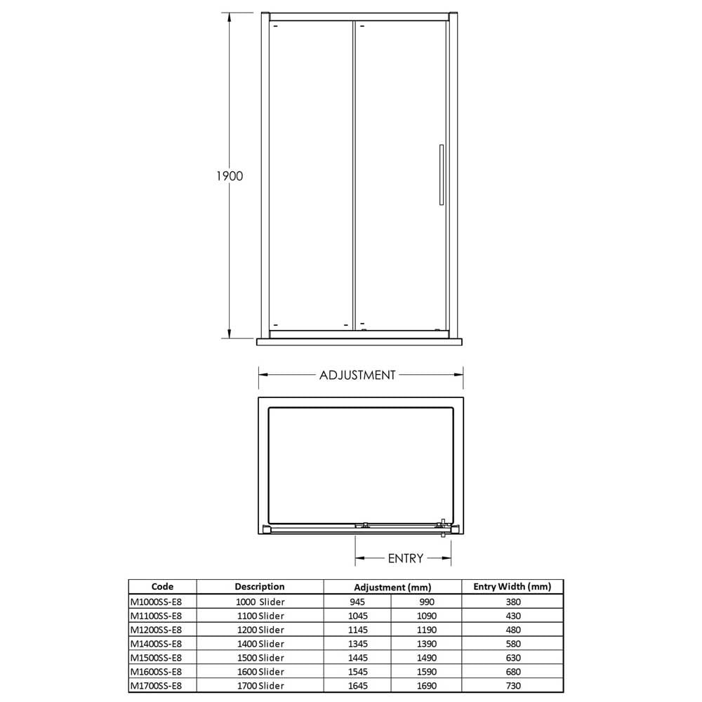 Hudson Reed Apex Chrome Wetroom Shower Sliding Door 1400mm M1400SSH4