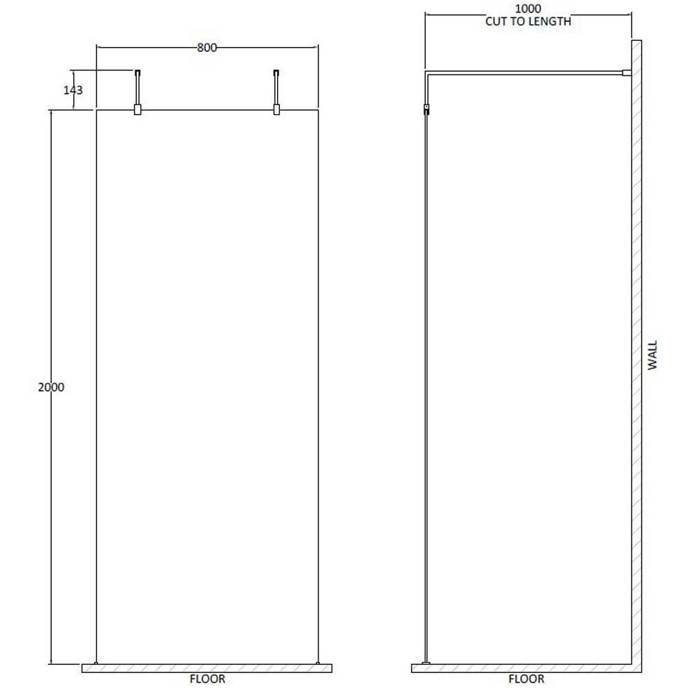 Hudson Reed Wetroom Screen 800mm & Brass Support Bar BBPAF080