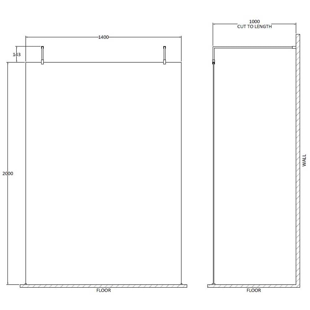 Hudson Reed Wetroom Screen 1400mm & Brass Support Bar BBPAF14