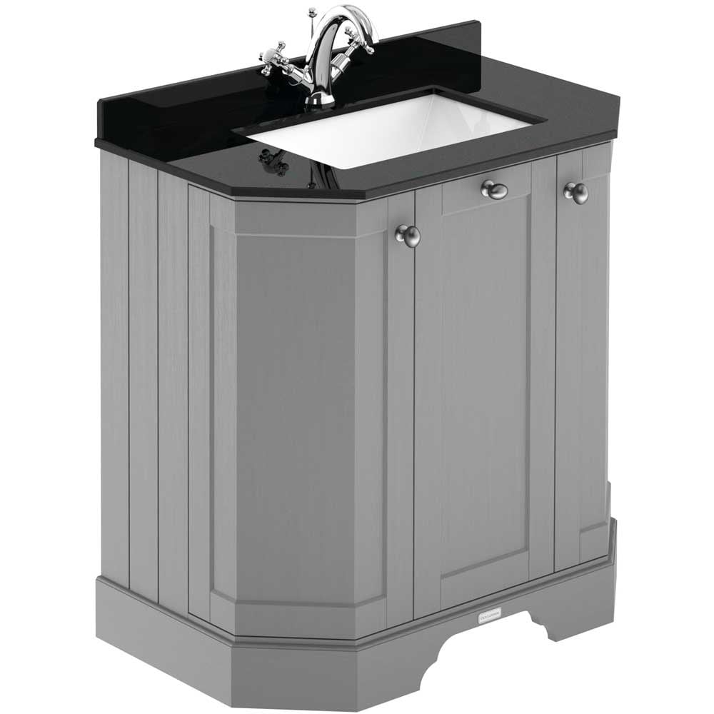 Hudson Reed Old London Storm Grey 750mm 3-Door Angled Unit& Black Marble Top 1TH