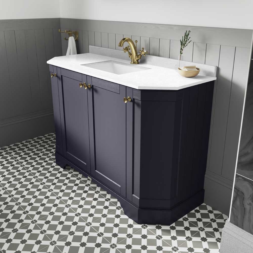 Hudson Reed Old London Twilight Blue 1000mm Angled Unit & White Marble Top 1TH
