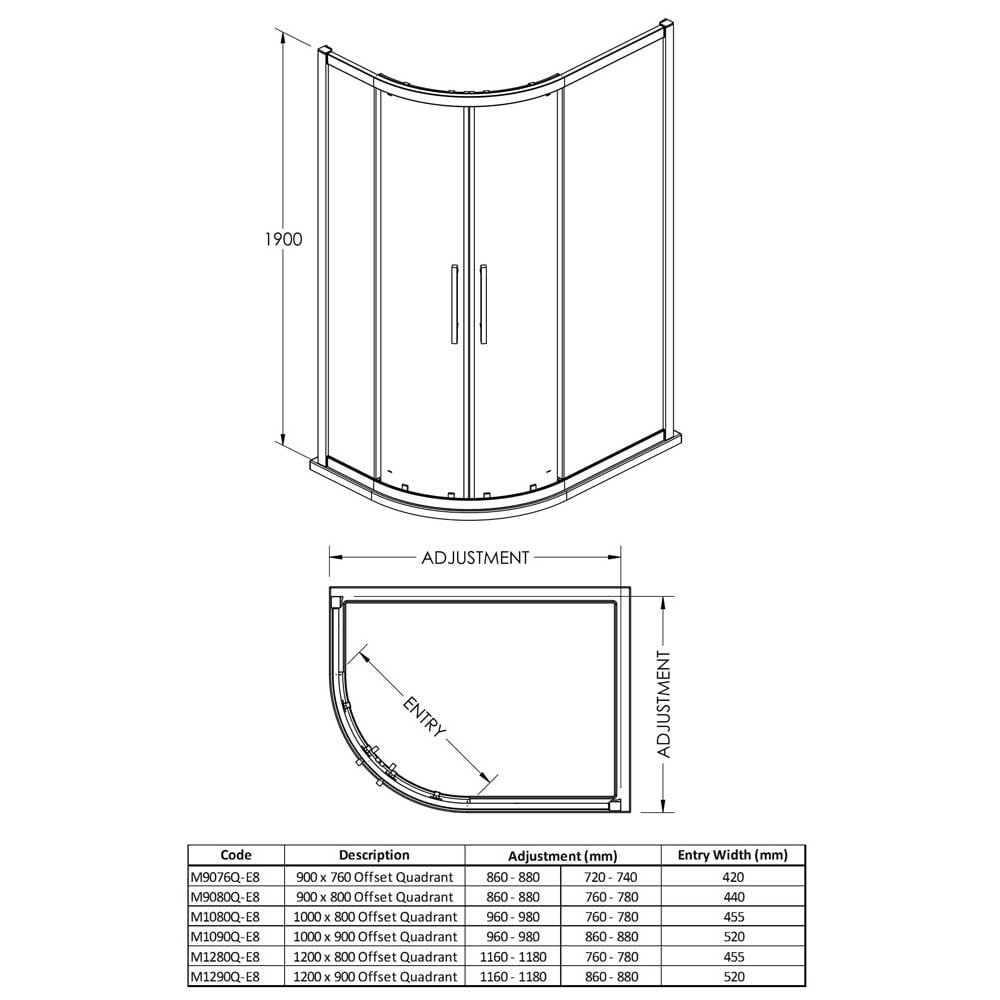 Hudson Reed Apex Chrome Offset Quadrant Shower Enclosure 1000x800mm M1080QH4