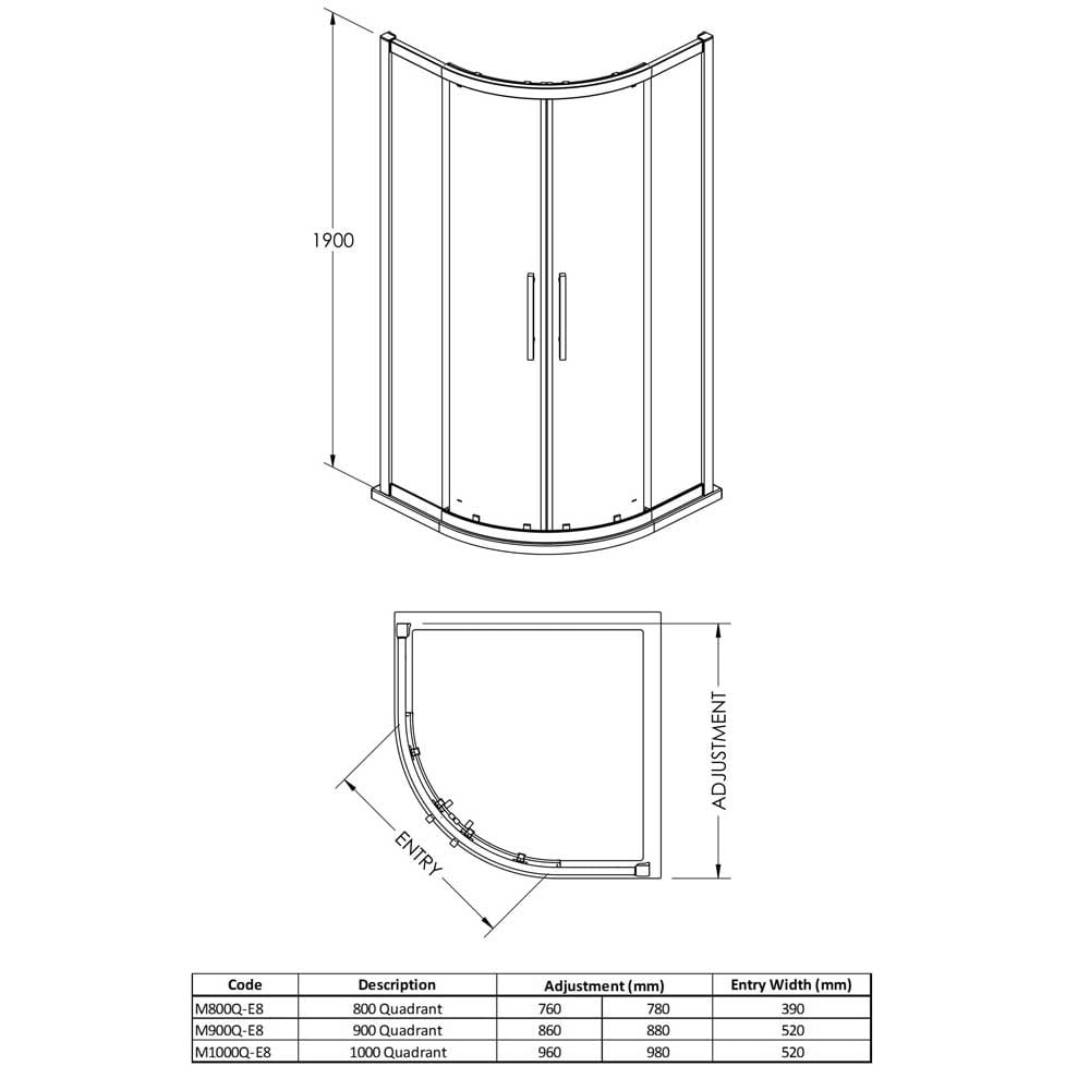 Hudson Reed Apex Chrome Quadrant Shower Enclosure 900x900mm