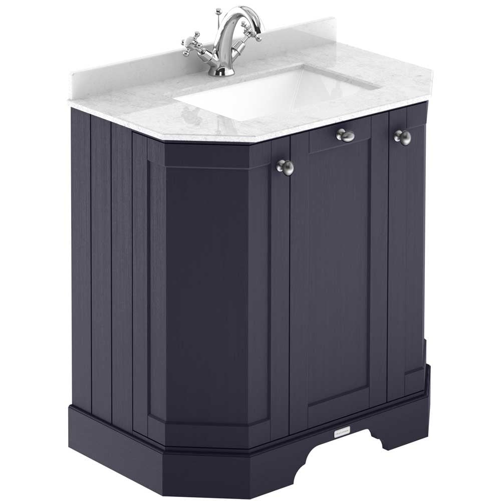 Hudson Reed Old London Twilight Blue 750mm Angled Unit & White Marble Top 1TH
