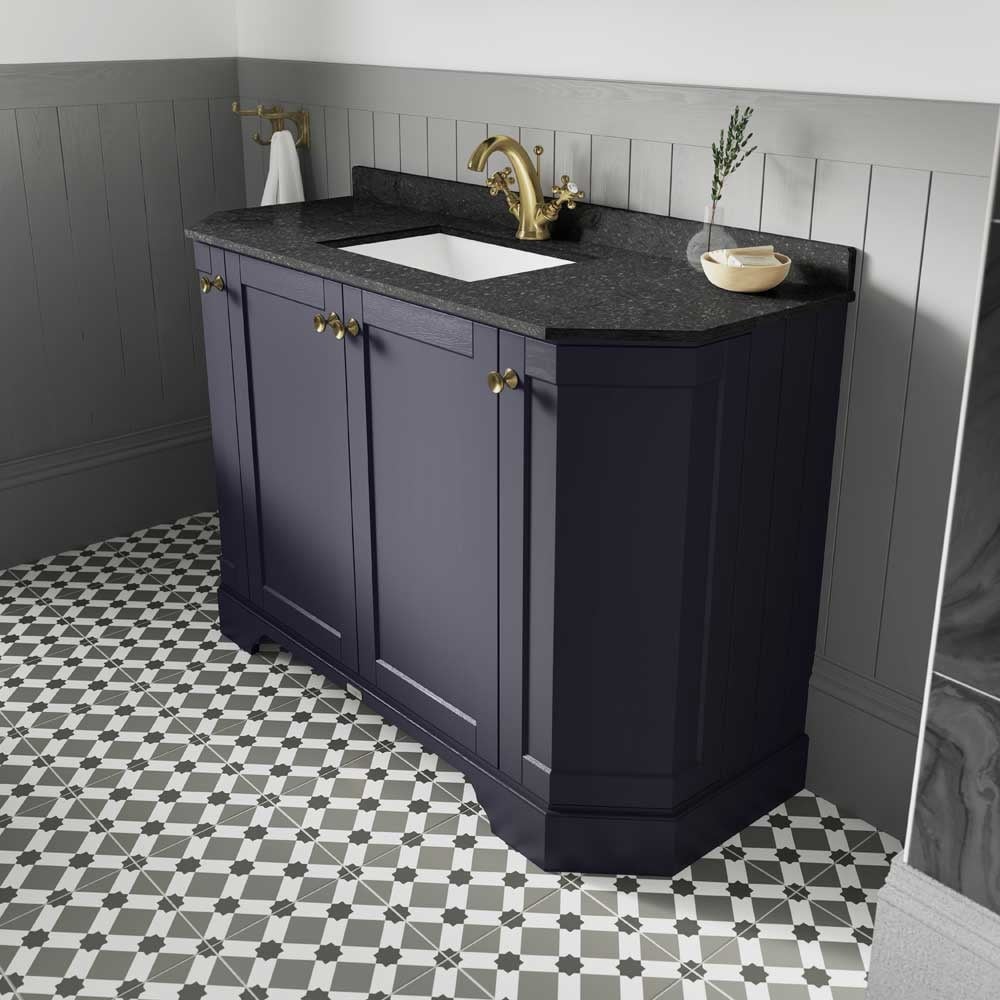 Hudson Reed Old London Twilight Blue 1000mm Angled Unit & Black Marble Top 1TH