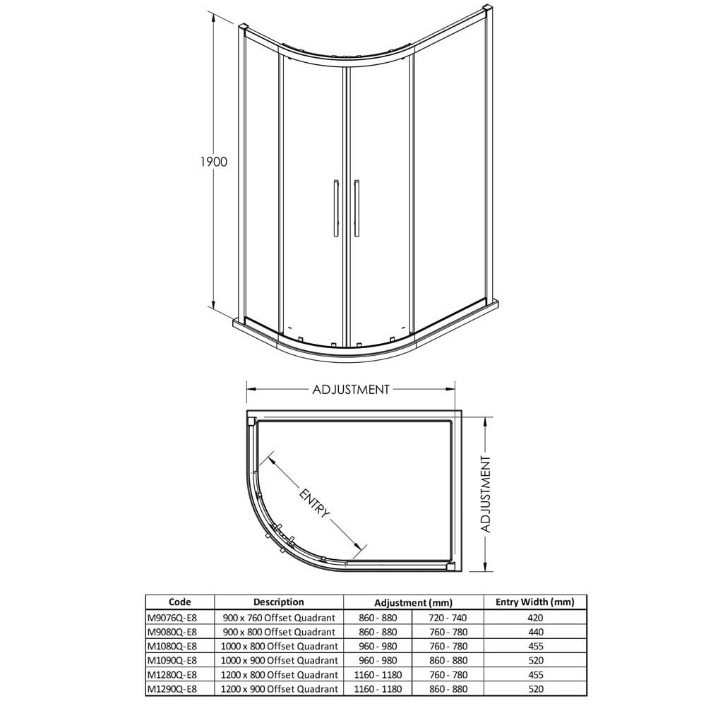 Hudson Reed Apex Chrome Offset Quadrant Shower Enclosure 900x800mm