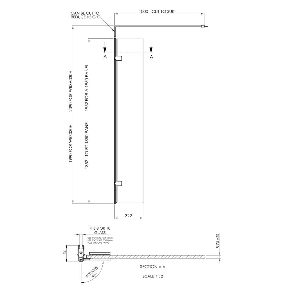 Hudson Reed Brushed Brass Wetroom Swing Screen 300mm WRSBB30