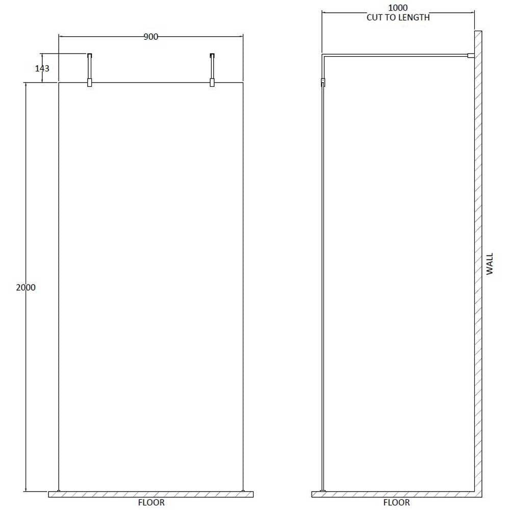 Hudson Reed Wetroom Screen 900mm & Brass Support Bar BBPAF090