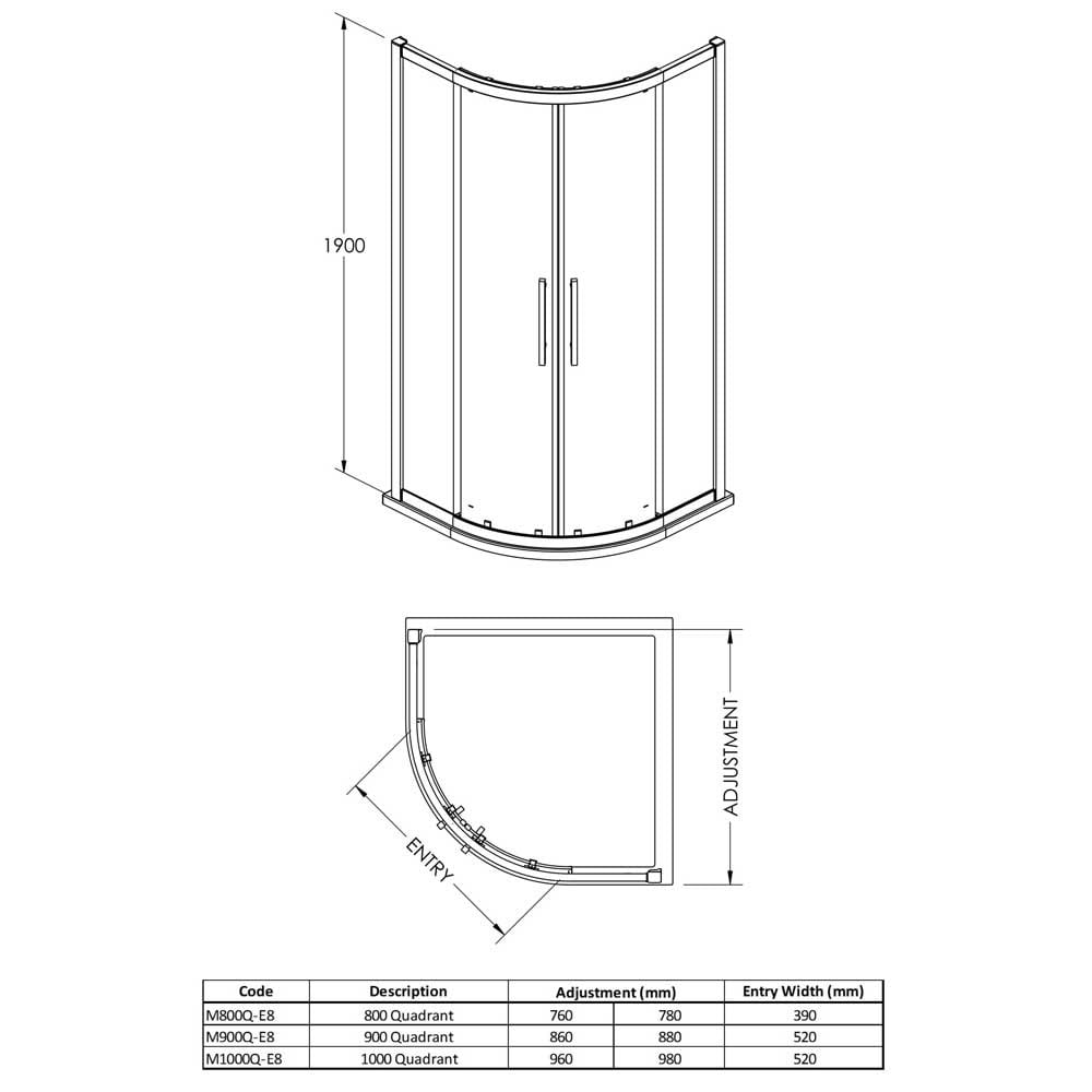 Hudson Reed Apex Chrome Quadrant Shower Enclosure 800x800mm