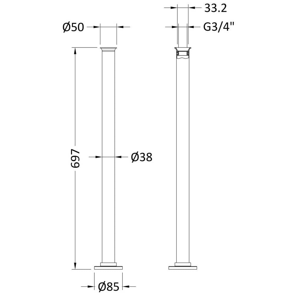 Hudson Reed Brushed Brass Standpipes for Freestanding Bath DA811