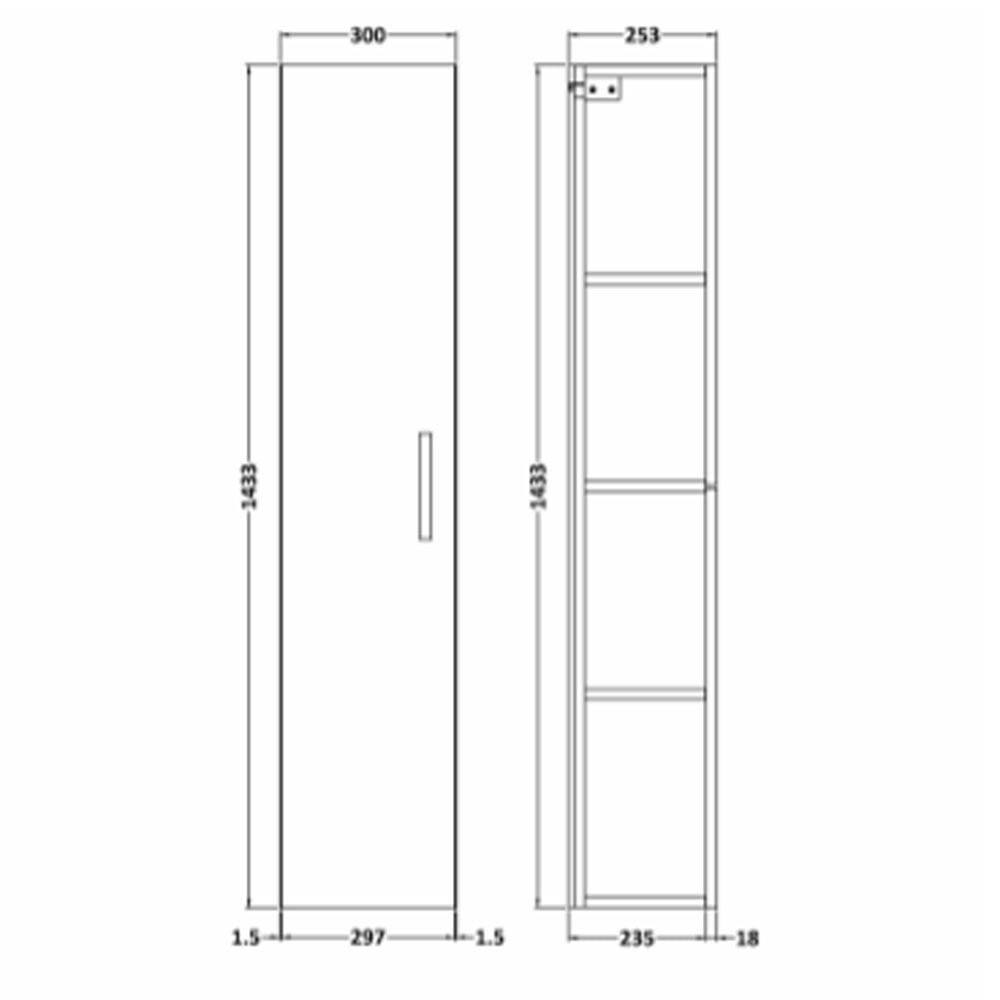 Nuie Gloss Grey Mist 300mm Wall Hung Single Door Tall Unit - MOE461