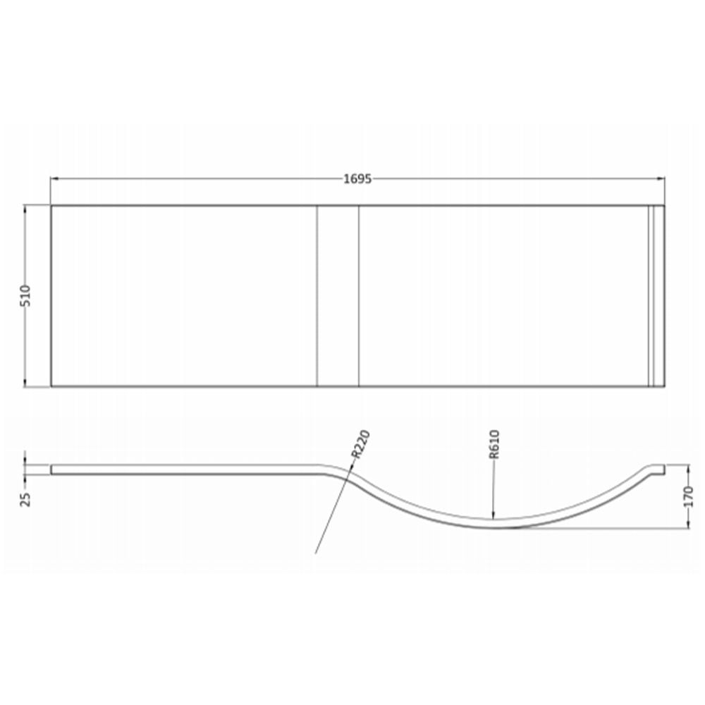 Nuie White Acrylic P-Shaped Shower Bath Front Panel 1700mm - WBP200