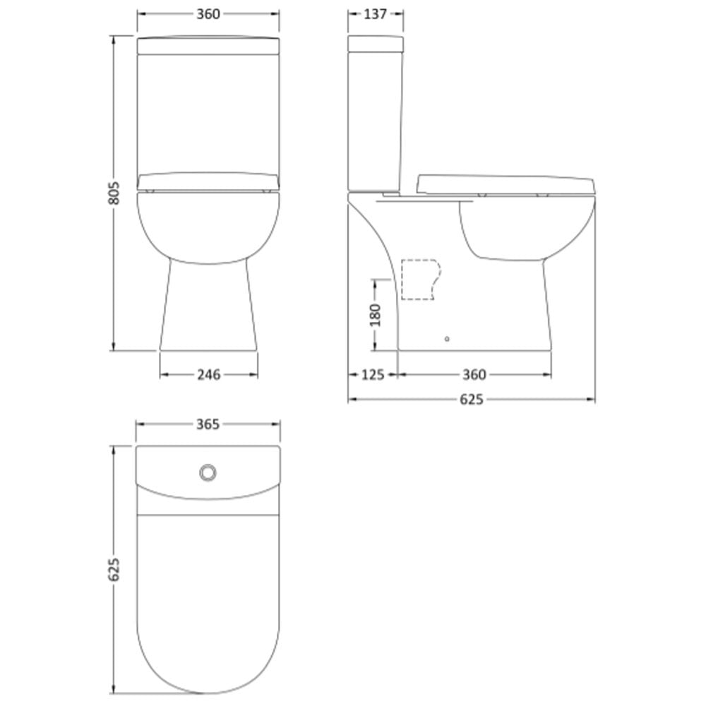Nuie Lawton White Compact Close Coupled Toilet Pan & Cistern - CLW001