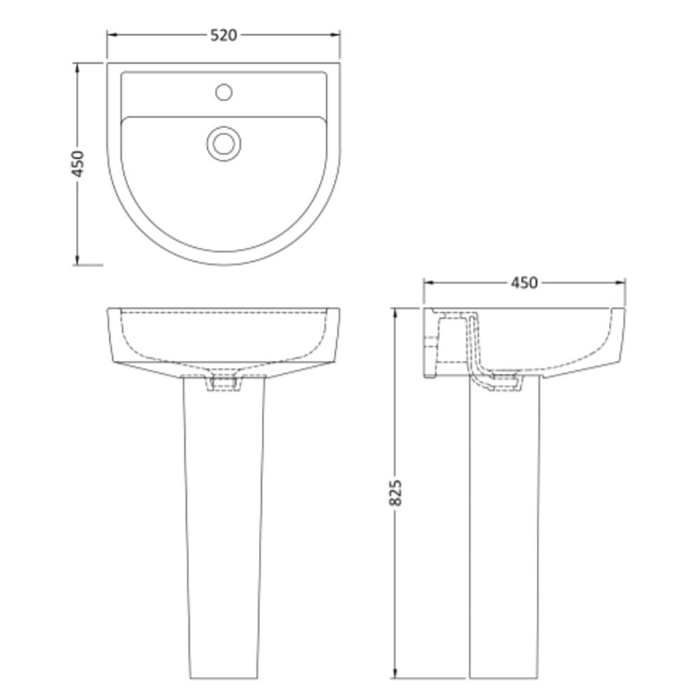 Nuie Provost 520x450 1th White Basin & Full Pedestal - CPV002