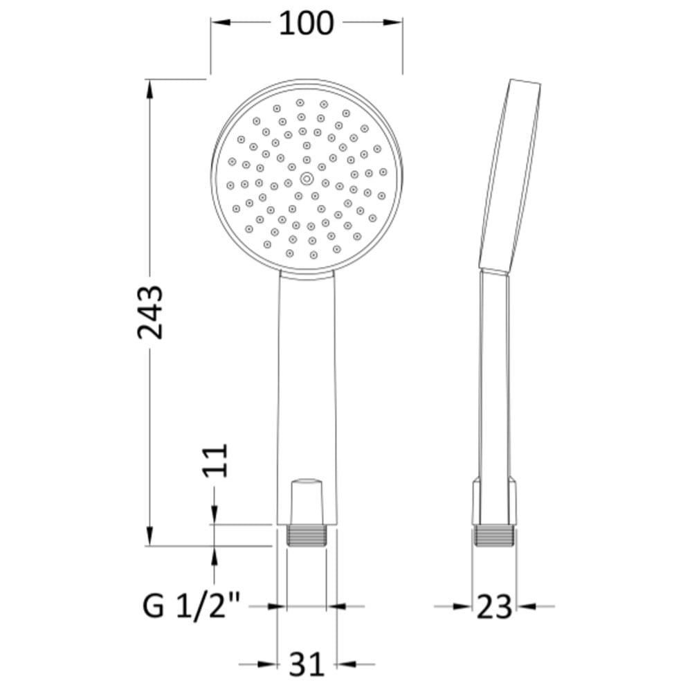 Nuie Chrome Round Single Function Water Saving Handset - HS001