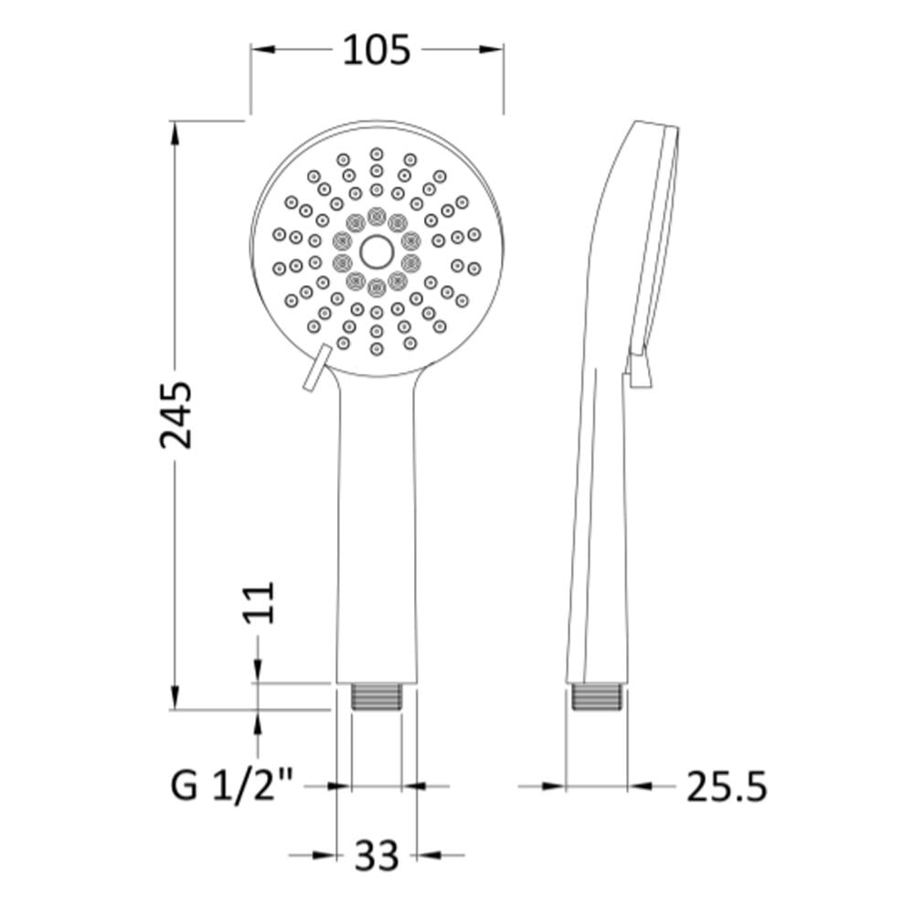 Nuie Chrome Round Multi-function Water Saving Handset - HS002