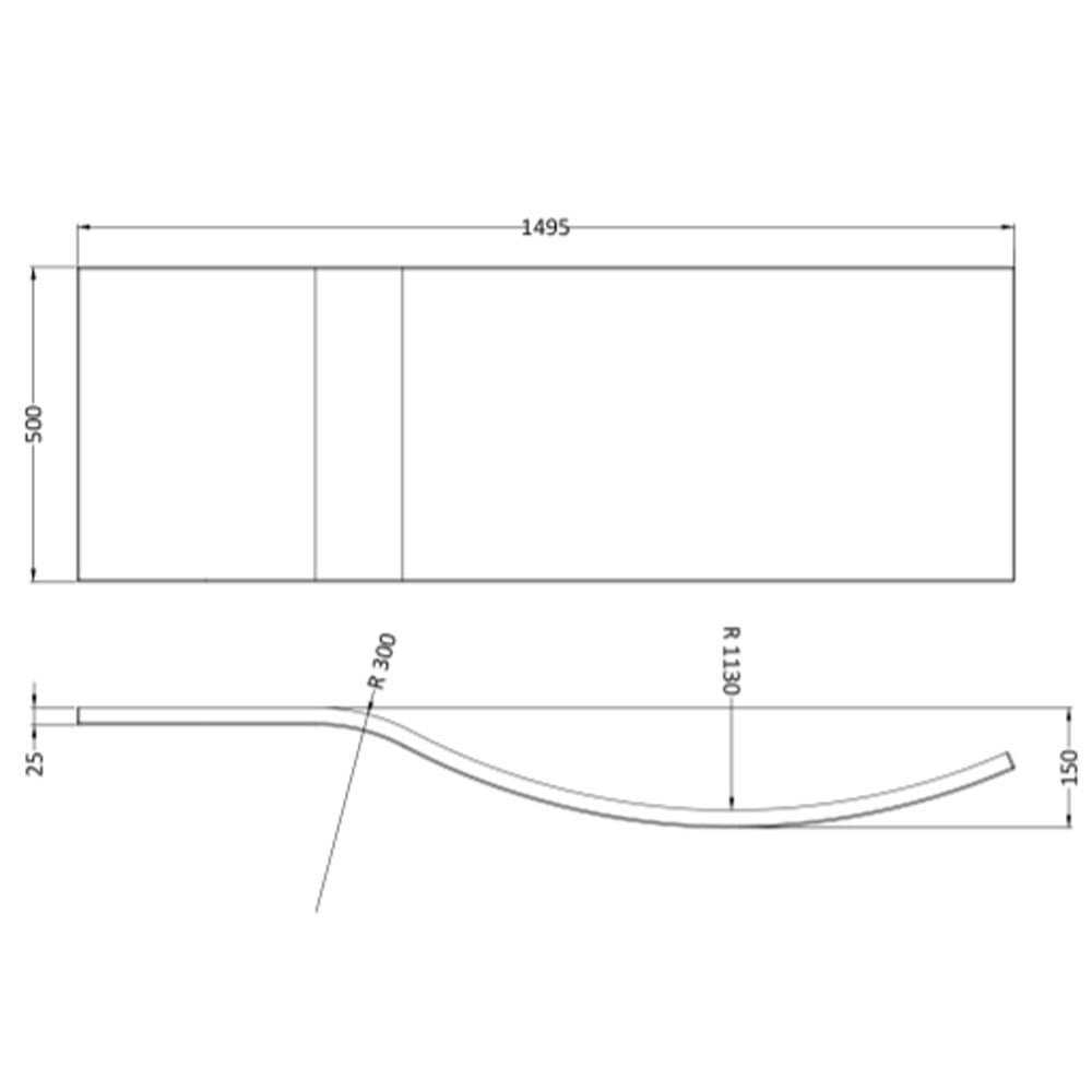 Nuie White Acrylic B-Shaped Shower Bath Front Panel 1500mm - WBB202
