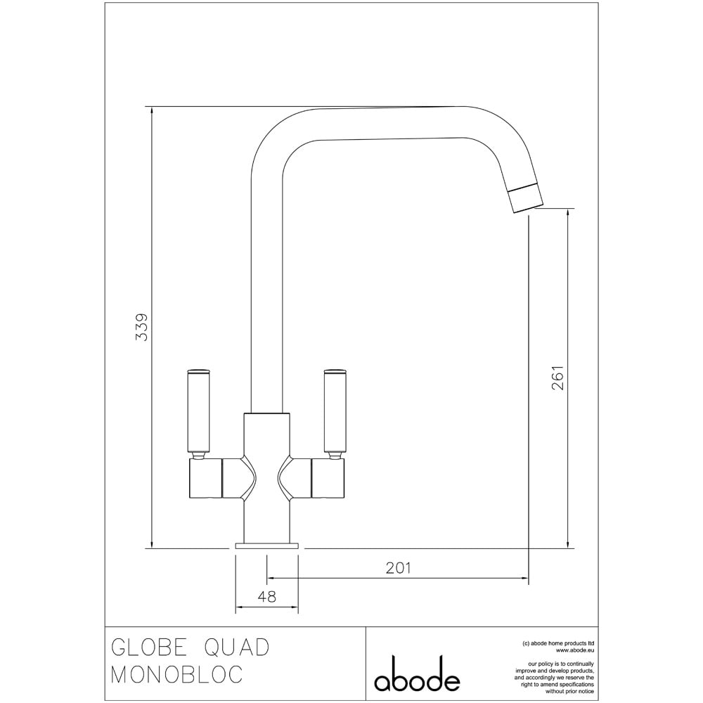 Abode Globe Quad Twin Lever Square Kitchen Sink Tap