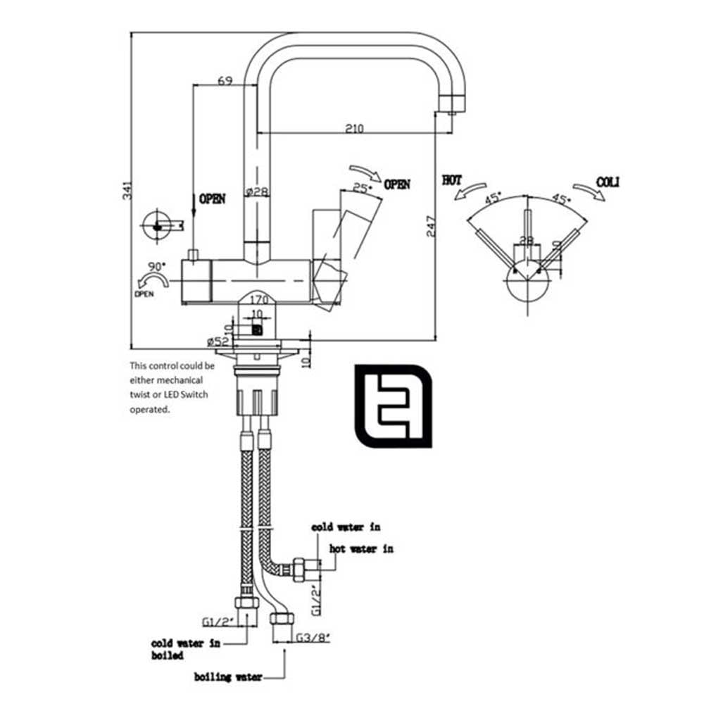 Vibrance Single Lever Chrome Pulsa 4 In 1 Instant Hot Water Kitchen Sink Mixer Tap