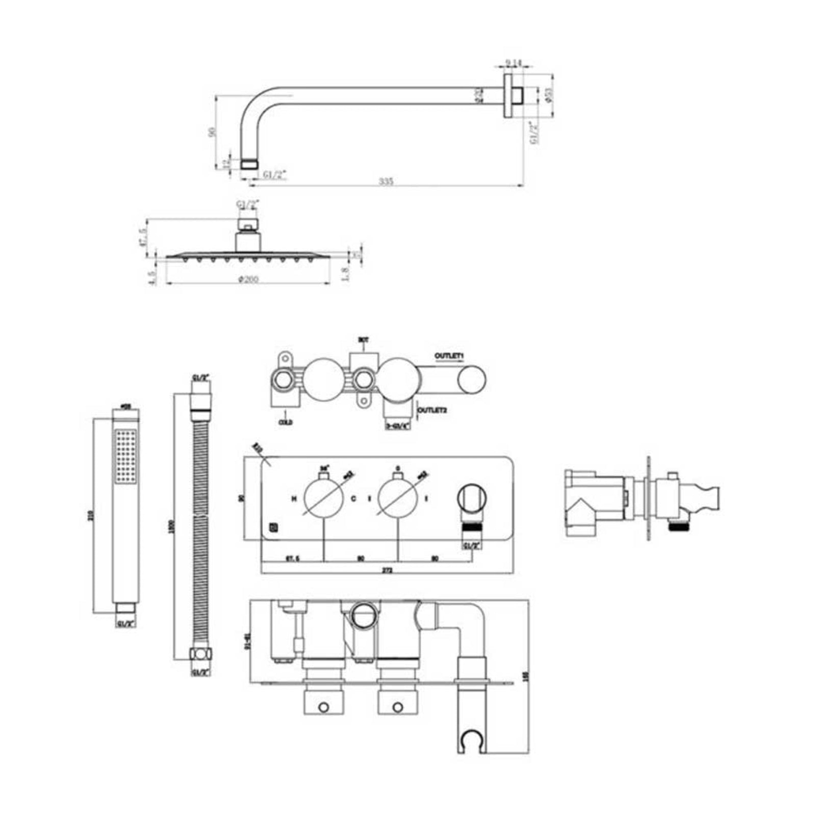 Vibrance Thermostatic Shower Valve with Hand Shower and Fixed Head Kit