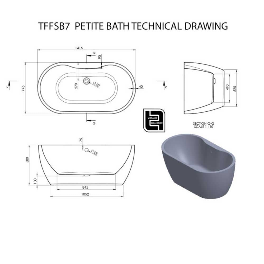 Vibrance Petite White Free Standing Bath 1415x745mm