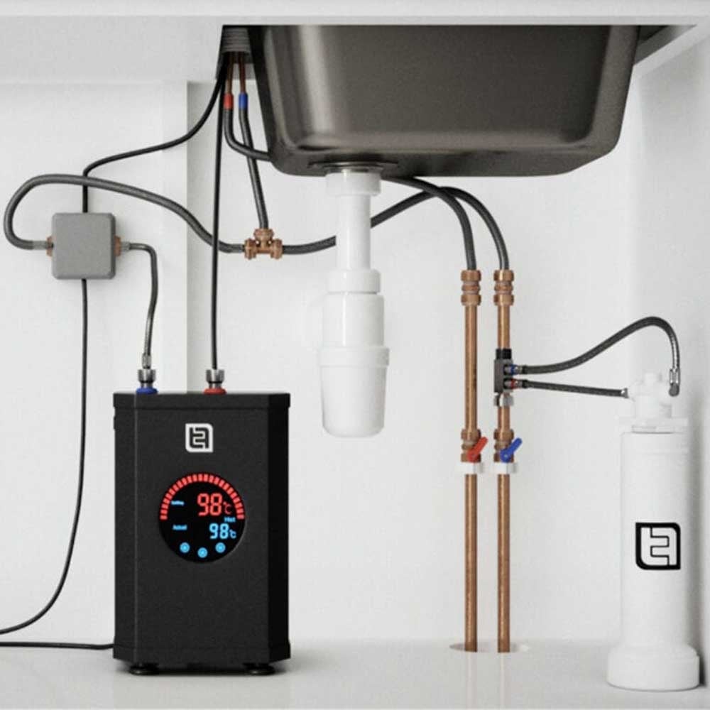 Vibrance Twin Lever Black & Copper Temno 4 In 1 Instant Hot Water Kitchen Tap