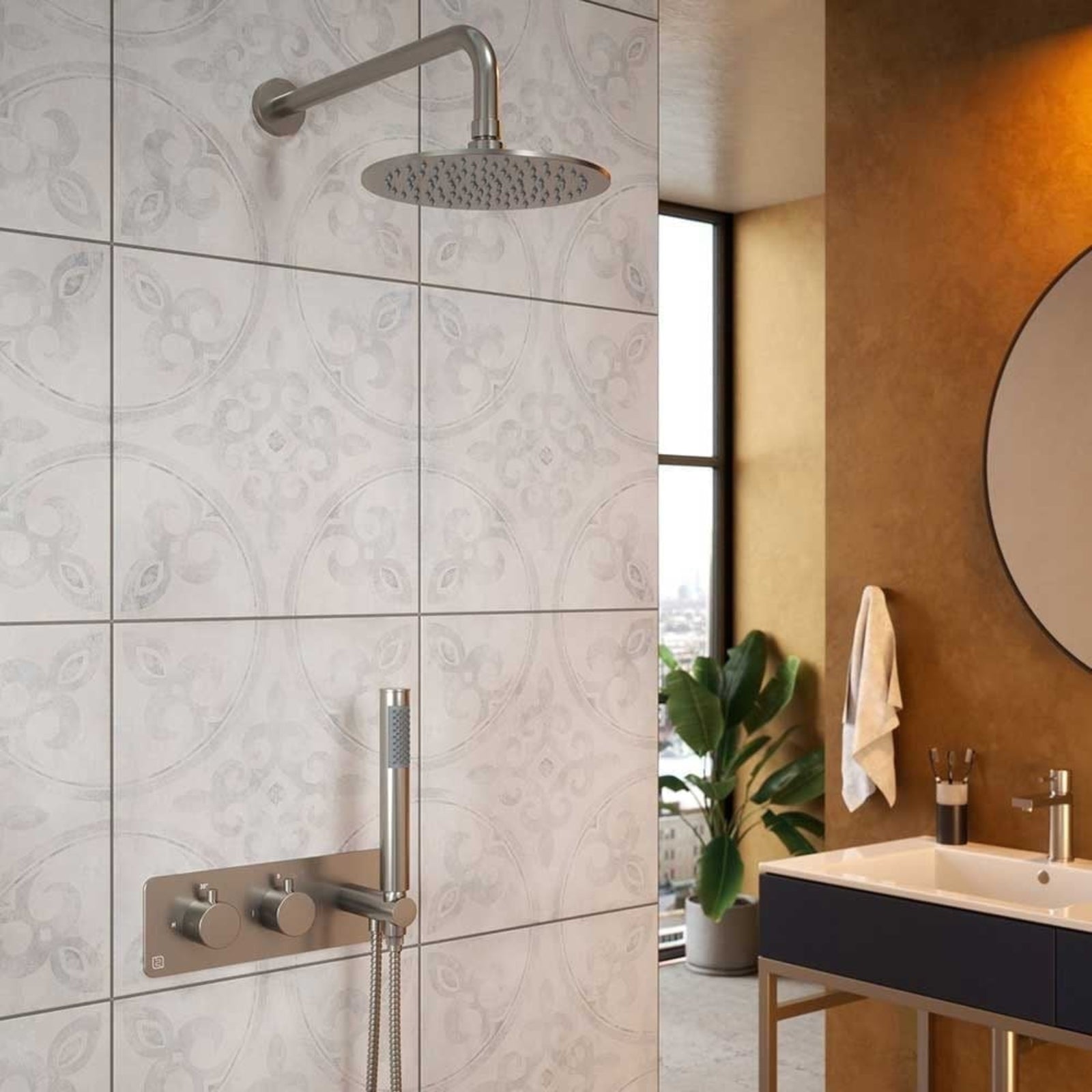 Vibrance Thermostatic Shower Valve with Hand Shower and Fixed Head Kit
