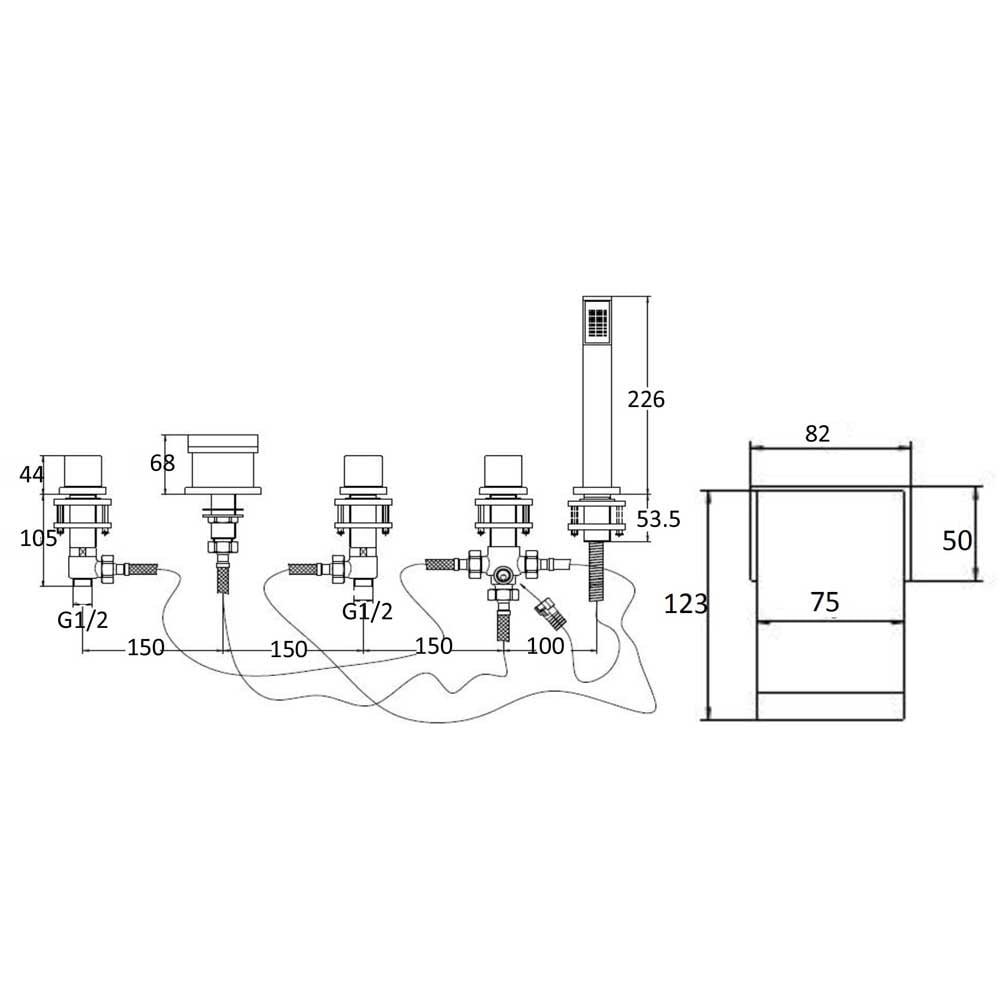 Storm Flat Waterfall Chrome 5 Hole Bathroom Shower Bath Mixer Tap