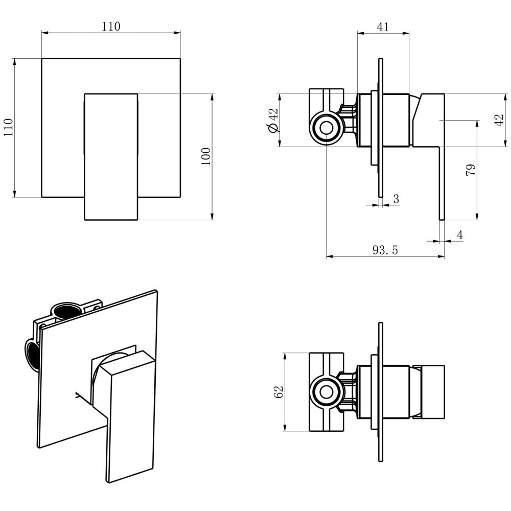 Storm Opah Square Chrome Wall Mounted Concealed Mixer Valve