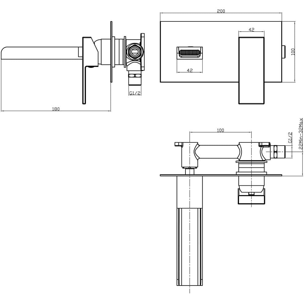 Storm Straight Waterfall Chrome Wall Mounted Basin Mixer Tap