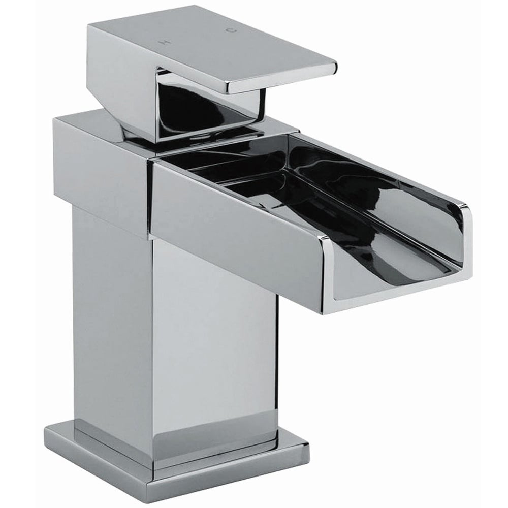 Storm Square Waterfall Chrome Bathroom Basin Mixer Tap & Slotted Waste