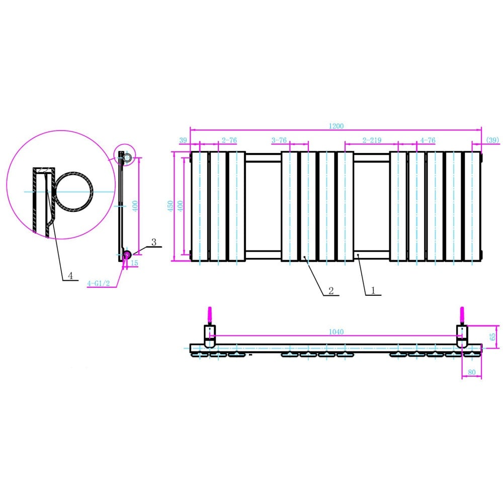 Astini Queenstown 1200x450mm Gun Metal 600W Designer Heated Towel Rail TIS2146