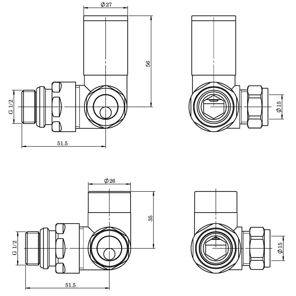 Astini Chrome Corner Towel Rail Radiator Valves TIS0049