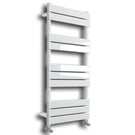 Chrome heated towel rail angled design.