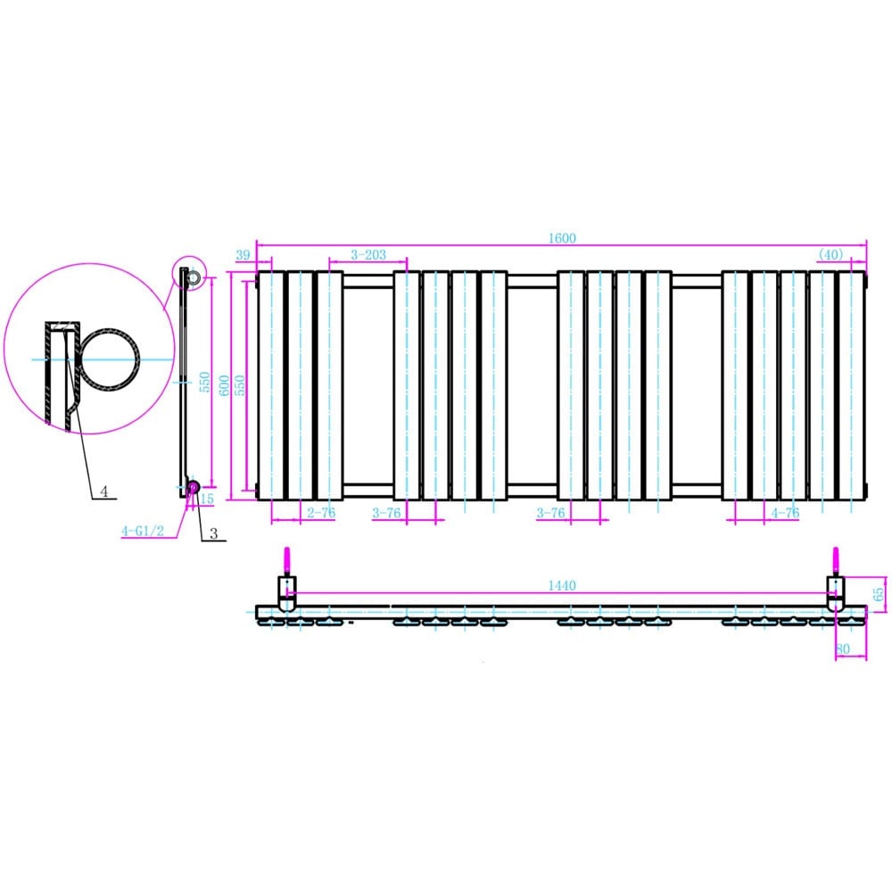 Astini Queenstown 1600x600mm Grey 950W Designer Heated Towel Rail TIS2096