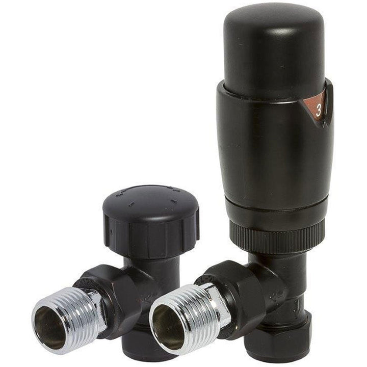 Black thermostatic radiator valve with fittings