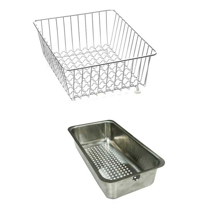 Wire basket with soap and sponge for kitchen sink
