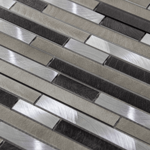 Luxury Textured Brushed Steel, Grey & Sand Stone Mix Mosaic Wall Tiles Sheet 8mm