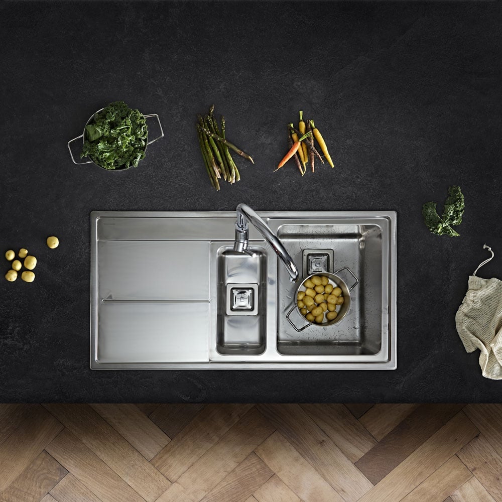 Rangemaster Arlington 1.5 Bowl Brushed Stainless Steel Kitchen Sink & Waste LH