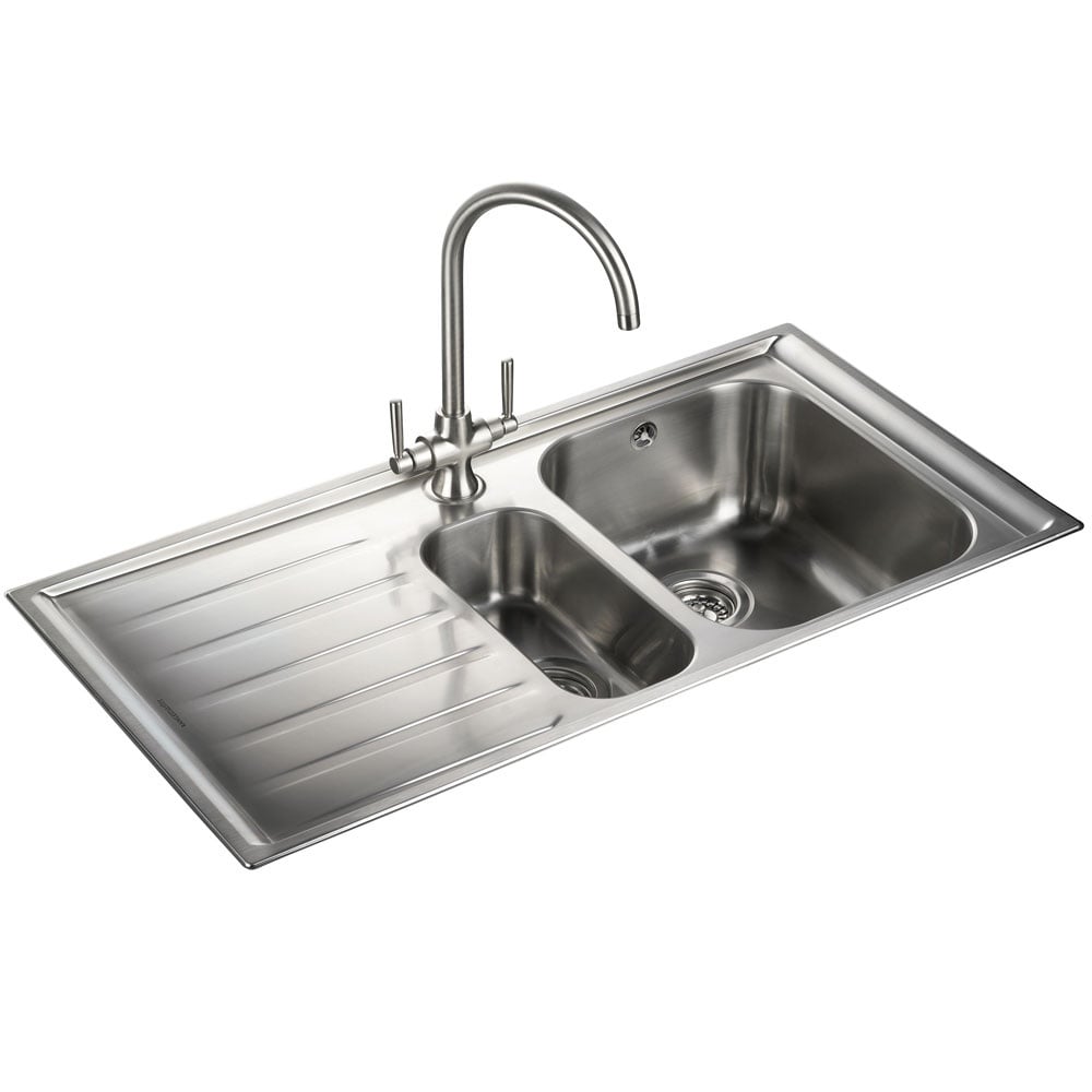 Rangemaster Manhattan 1.5 Bowl Brushed Stainless Steel Kitchen Sink & Waste LHD