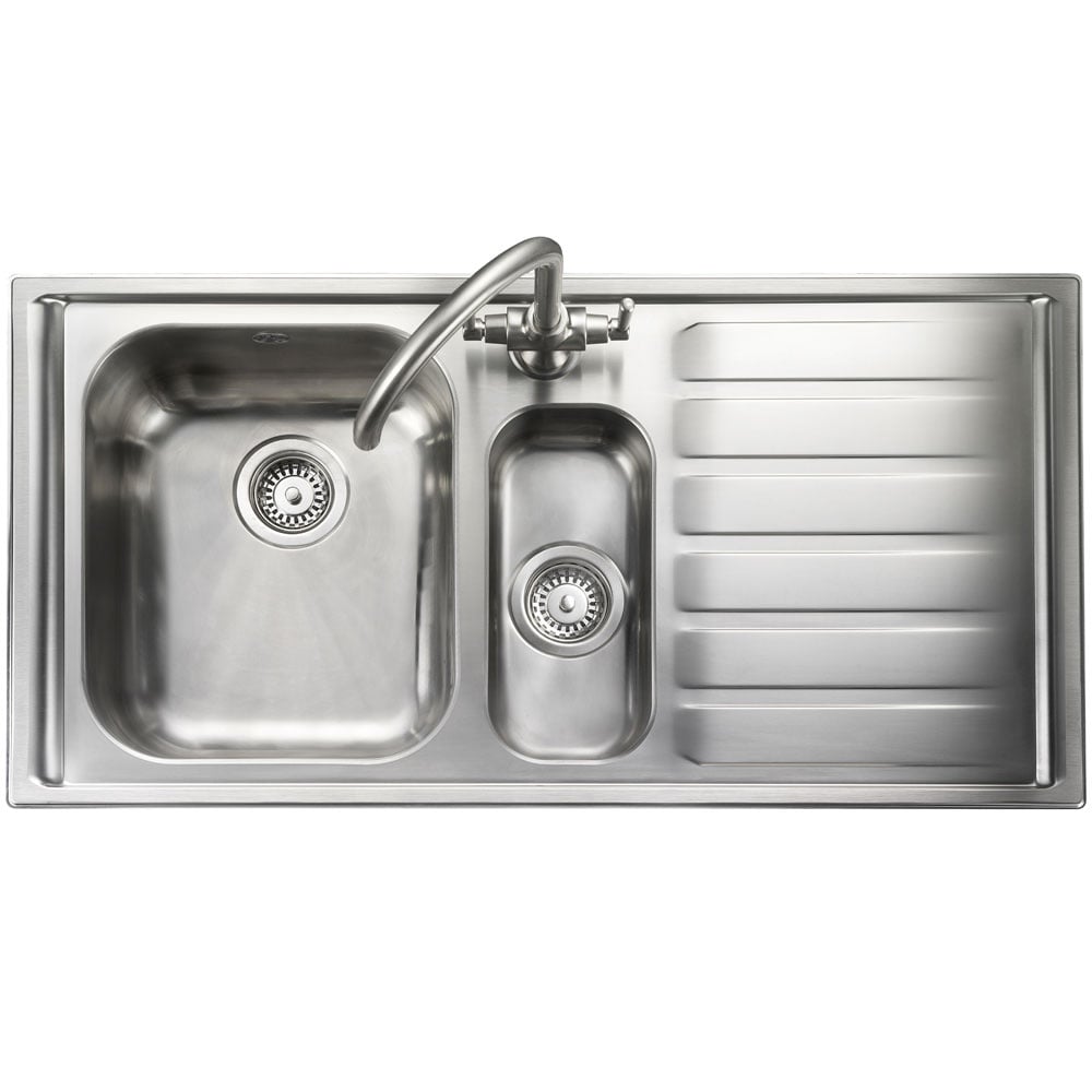Rangemaster Manhattan 1.5 Bowl Brushed Stainless Steel Kitchen Sink & Waste RHD