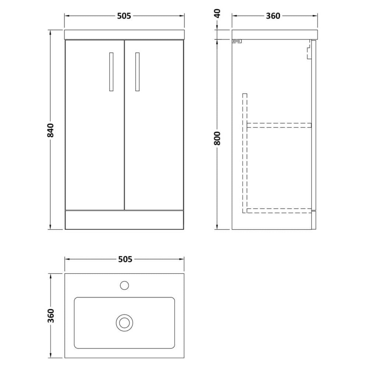 Nuie Arno Driftwood 500mm Floor Standing Vanity Unit & Polymarble Basin PAL001
