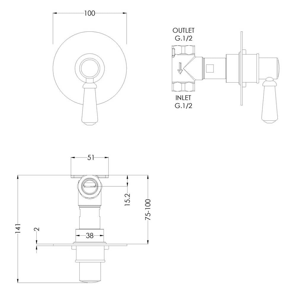Nuie Selby Chrome Round Concealed Stop Tap Shower Valve - SELST10