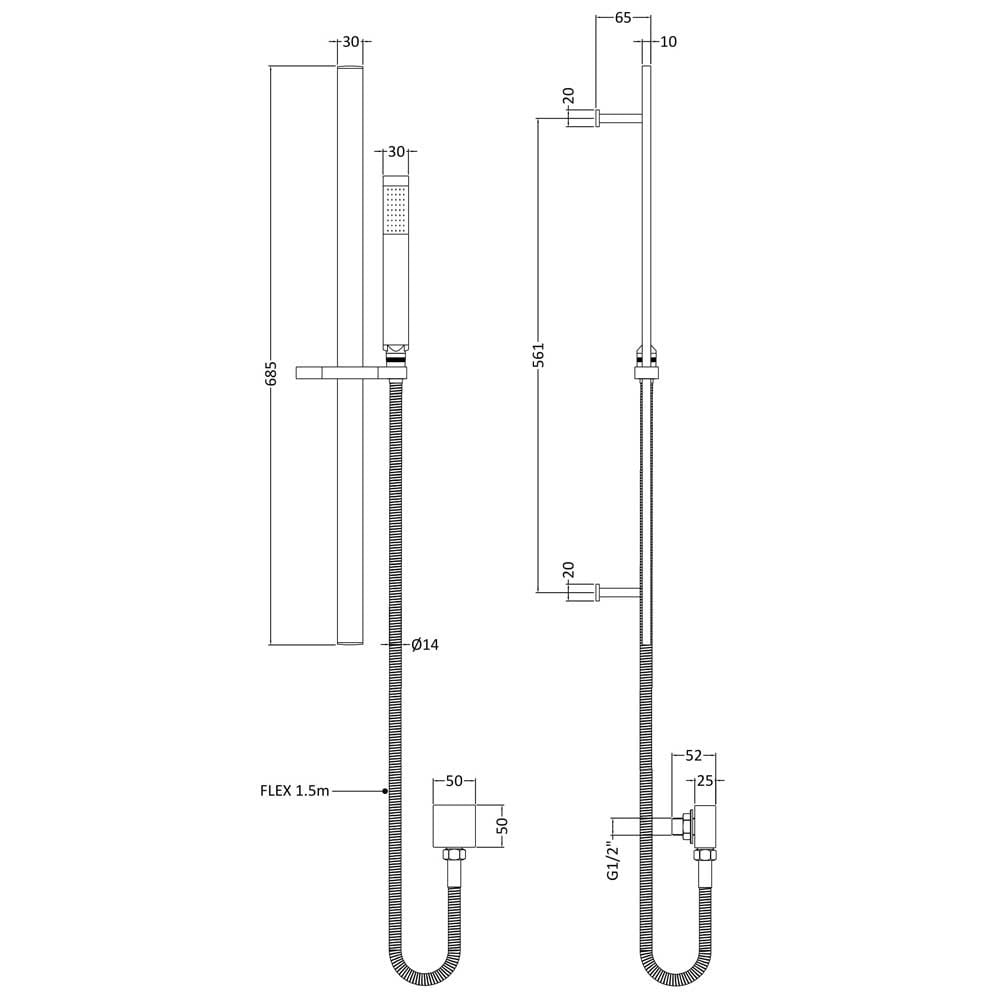 Nuie Arvan Brushed Brass Rectangular Slider Rail Shower Kit - A8167