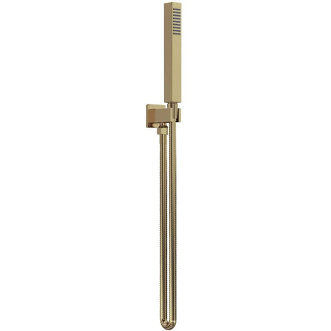 Nuie Brushed Brass Square Outlet Elbow with Parking Bracket, Flex and Handset -A8264